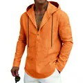 Felpa con cappuccio casual da uomo in lino a maniche lunghe in colore arancione vivace - arancio-rosso