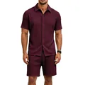 Vue détaillée de l'ensemble chemise et short jacquard bordeaux pour hommes - Bordeaux
