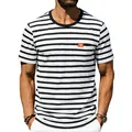 Detalle de camiseta para hombre a rayas horizontales blancas y negras con bolsillo. - S / Tops / Rayado Negro