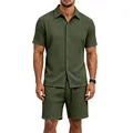 Mannequin portant un ensemble chemise à manches courtes et short en jacquard vert - Vert Militaire