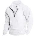 Detail showing the stand collar and half-zipper design on a white men's sweatshirt - S / Tops / White