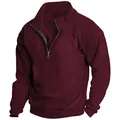 Detail view of burgundy men's fleece sweatshirt featuring a half-zipper stand collar - S / Tops / Burgundy