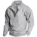 Detailed view of a premium men's grey half-zip sweatshirt with soft fleece texture - Light Gray