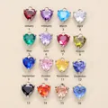 Heart shaped birthstone pendants with stainless steel settings in 16 colors for DIY jewelry - March Aquamarine Zircon / Steel