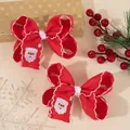 Rote Weihnachts-Haarschleifen mit Weihnachtsmann-Stickerei und weißem Wellenband-Rand - 2 Stück/Set / Weihnachtsmann