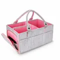 Organizador de pañales de fieltro grande con compartimentos para artículos de bebé - Ribete rosa gris Bolsillo lateral Cremallera(25) / 33x23x18cm / Rosa palo