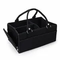 Detailansicht eines schwarzen Filz-Windel-Caddys mit Maßen 33x23x18cm und Gewicht 352g - Schwarz Einfassung Seitentasche Reißverschluss(29) / 33x23x18cm / Schwarz