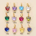 Heart-shaped birthstone pendants with gold-plated stainless steel settings, 12 colors - March Aquamarine (With Ring) / Gold