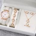 Women's watch and heart jewelry set with white leather strap and shiny crystal accents - One Size / White Starfish Jewelry Series (6-Piece Set - Inschic) / White