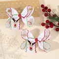 Weihnachtliche Haarspange für Kinder mit weißer Schleife und süßer Rentier-Stickerei - 2 Stück/Set / Weihnachtsrentier