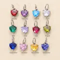 Heart-shaped birthstone pendants in twelve vibrant colors with stainless steel settings - March Aquamarine (With Ring) / Steel