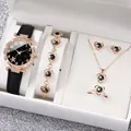 Elegant 6-piece women's watch and jewelry set featuring black heart details in rose gold - One Size / Black Starfish Jewelry Series (6-Piece Set) / Black