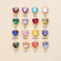 Heart-shaped birthstone pendants with stainless steel settings in various colors - March Aquamarine Zircon / Gold