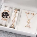 6-piece rose gold women's watch set with heart-shaped jewelry and white leather strap - One Size / Multi-Butterfly Jewelry Series (6-Piece Set) / White