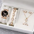 6-piece rose gold women's watch set with heart-shaped jewelry and white leather strap - One Size / Multi-Butterfly Jewelry Series (6-Piece Set) / White