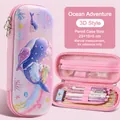 3D cartoon whale EVA pencil case for kids, large capacity pink waterproof organizer - Ocean Voyage / 23x10x5cm