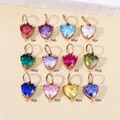 Twelve colorful heart-shaped cubic zirconia birthstone pendants for DIY jewelry crafting. - April Clear Zircon (With Ring) / Rose Gold