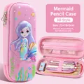 Pink 3D mermaid EVA waterproof pencil case for kids featuring stationery storage compartments - Ocean Mermaid / 23x10x5cm