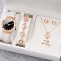 Elegant 6-piece ladies jewelry set featuring a starry sky dial watch and heart-shaped pendants - One Size / Starry Sky Jewelry Series (6-Piece Set) / White