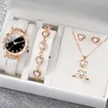 Elegant 6-piece ladies jewelry set featuring a starry sky dial watch and heart-shaped pendants - One Size / Starry Sky Jewelry Series (6-Piece Set) / White