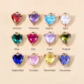 Set of twelve colorful heart-shaped birthstone charms for personalized jewelry DIY crafts - Tanzanite Glass (Model 16) / Rose Gold