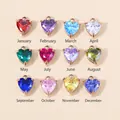 Set of twelve colorful heart-shaped birthstone charms for personalized jewelry DIY crafts - Tanzanite Glass (Model 16) / Rose Gold