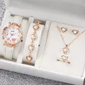Luxury 6-piece women's watch and heart jewelry set featuring white leather strap and crystals - One Size / White Face 9 Hearts Jewelry Series (6-Piece Set - Inschic) / White