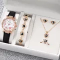 Elegant 6-piece women's jewelry set featuring a heart-themed watch, necklace, and ring - One Size / White Face 9 Hearts Jewelry Series (6-Piece Set - Inschic) / Black