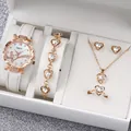 Elegant 5-piece women's watch set featuring heart-shaped crystal jewelry in rose gold finish - One Size / Musical Note Jewelry Series (6-Piece Set - Inschic) / White