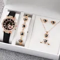 Elegant 6-piece rose gold jewelry set with black heart accents and watch - One Size / Arrow Heart Jewelry Series (6-Piece Set) / Black