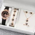 Elegant 6-piece rose gold jewelry set with black heart accents and watch - One Size / Arrow Heart Jewelry Series (6-Piece Set) / Black