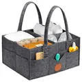Tragbare graue Baby-Windeltasche aus Filz mit Fächern für das Kinderzimmer - Dunkelgrau verstärkt Lederetikett(38) / 33x23x18cm / Dunkelgrau