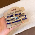 Vintage boho style 6pcs beaded bracelet set featuring evil eye and hamsa hand charms - Hamsa Hand / 6-Piece Set / Blue
