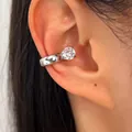 Elegant silver ear cuff featuring a sparkling round cubic zirconia for non-pierced ears - Right Ear (1 Piece) / Silver