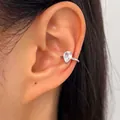 Elegant silver-colored teardrop zirconia ear cuff for non-pierced ears on ear model - Left Ear (1 Piece) / Silver