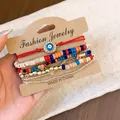 6pcs ethnic bohemian beaded bracelet set with colorful wood beads and evil eye charm - Evil Eye / 6-Piece Set / Colorful