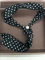 Korean style black polka dot silk scarf necklace with an elegant large pearl slider - Black Polka Dot Style / Necklace-Black-Polka Dot