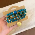 Retro ethnic style beaded bracelet set featuring turquoise beads and heart charm - Heart / Four-Piece Set / Gold-Cyan