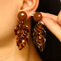 Retro Maillard Stil braune Ohrringe mit Schildpatt-Anhänger für Damen im Herbst-Stil - Gestapelter Blattan hänger-Stil (G-118)