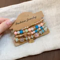 Vintage ethnic 6-piece beaded bracelet set with colorful resin beads and leaf charm - Leaf / Four-Piece Set / Gold-Multicolor