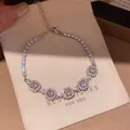 French style pink square zircon bracelet with silver crystals on soft gift pouch - Square Halo Gem Style (5#)