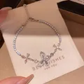 Exquisite silver butterfly bracelet with sparkling pink zircons on elegant gift pouch - Butterfly Teardrop Gem Style (9#)