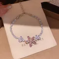 Elegant zircon flower bracelet with pink stones and clear crystals in a French luxury style - Five-Petal Pink Flower (11#)