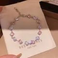 Elegant silver-tone bracelet with pink and clear rectangular cubic zirconia stones - Alt Rectangular Pink White (12#)