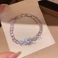Exquisite pink zircon bracelet with silver-tone finish in French light luxury style - Large Main Pink Gem (13#)