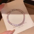 Elegant pink cubic zirconia tennis bracelet with silver-tone minimalist clasp for women's jewelry - Pink Tennis Bracelet Style (15#)