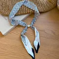 Vintage style black and white geometric fabric scarf necklace with elegant pearl slider buckle - Black And White Zigzag Stripe Style / Necklace-White-Black-Striped