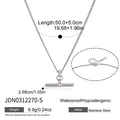 Minimalist stainless steel T-bar pendant necklace with zirconia and 50+5cm adjustable chain - Silver