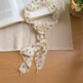 Elegant cream-colored floral fabric silk scarf necklace with a vintage rose knot design - Two-Piece Set / Beige Coffee Floral