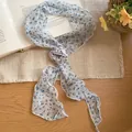 Vintage white floral print fabric scarf necklace with elegant blue flowers for women - Two-Piece Set / White Blue Floral